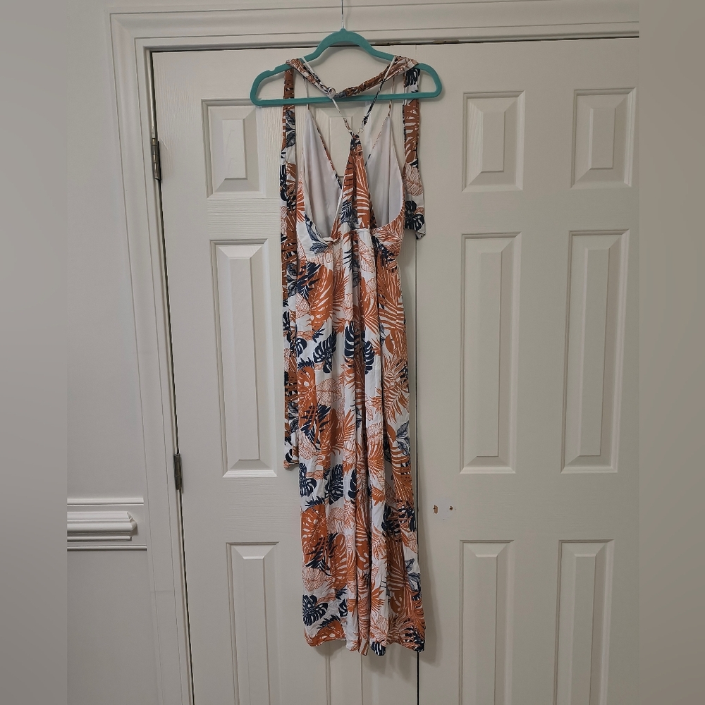 Forever 21 Leaf Print Jumpsuit in Orange and Navy - Picture 2 of 3